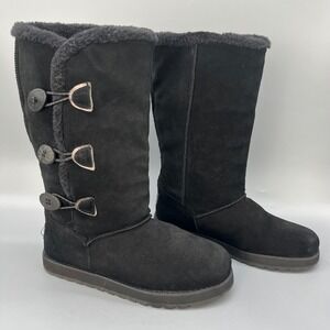 Skechers Keepsake Boots Wmns 8 Black Suede Winter Faux Fur Tall‎ Button Up Shoes